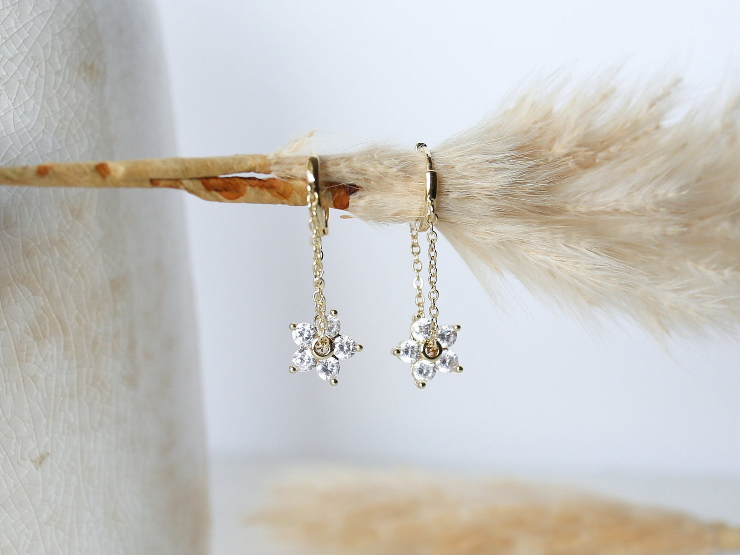 Floral Crystal Dangle Hoops