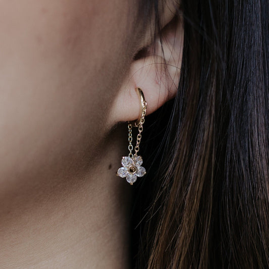 Floral Crystal Dangle Hoops