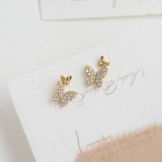 Diamond Double Butterfly Studs