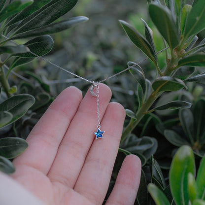 Blue Star Moon Necklace