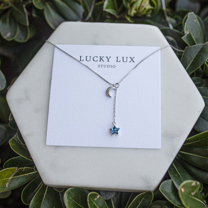 Blue Star Moon Necklace