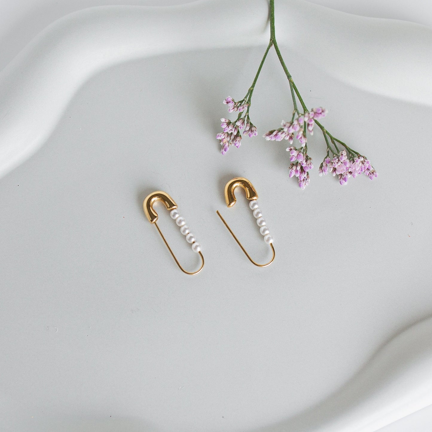 Safety Pin Pearl Earrings