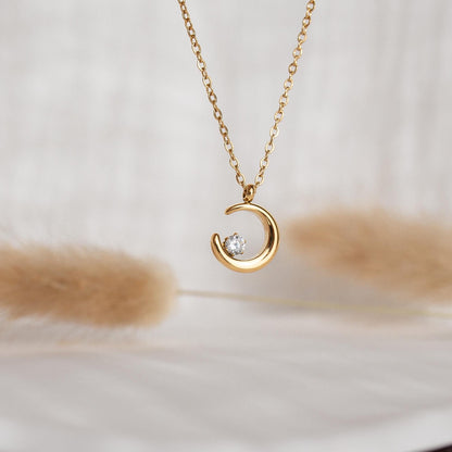 Crescent Moon Diamond Necklace