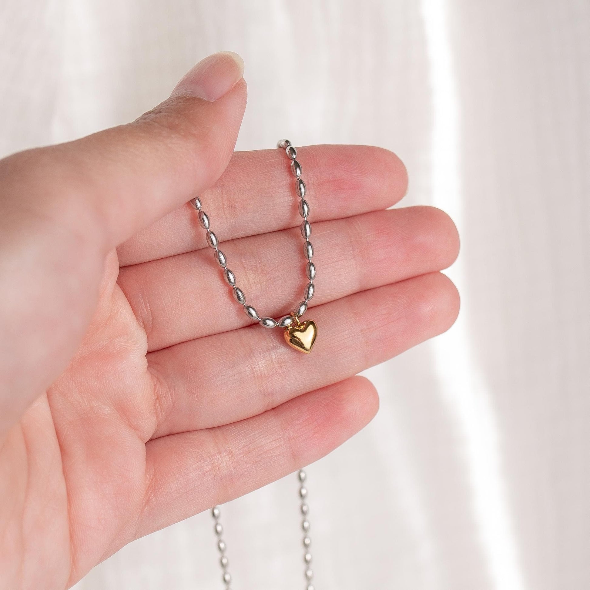 Heart Chunky Bead Two-tone Necklace