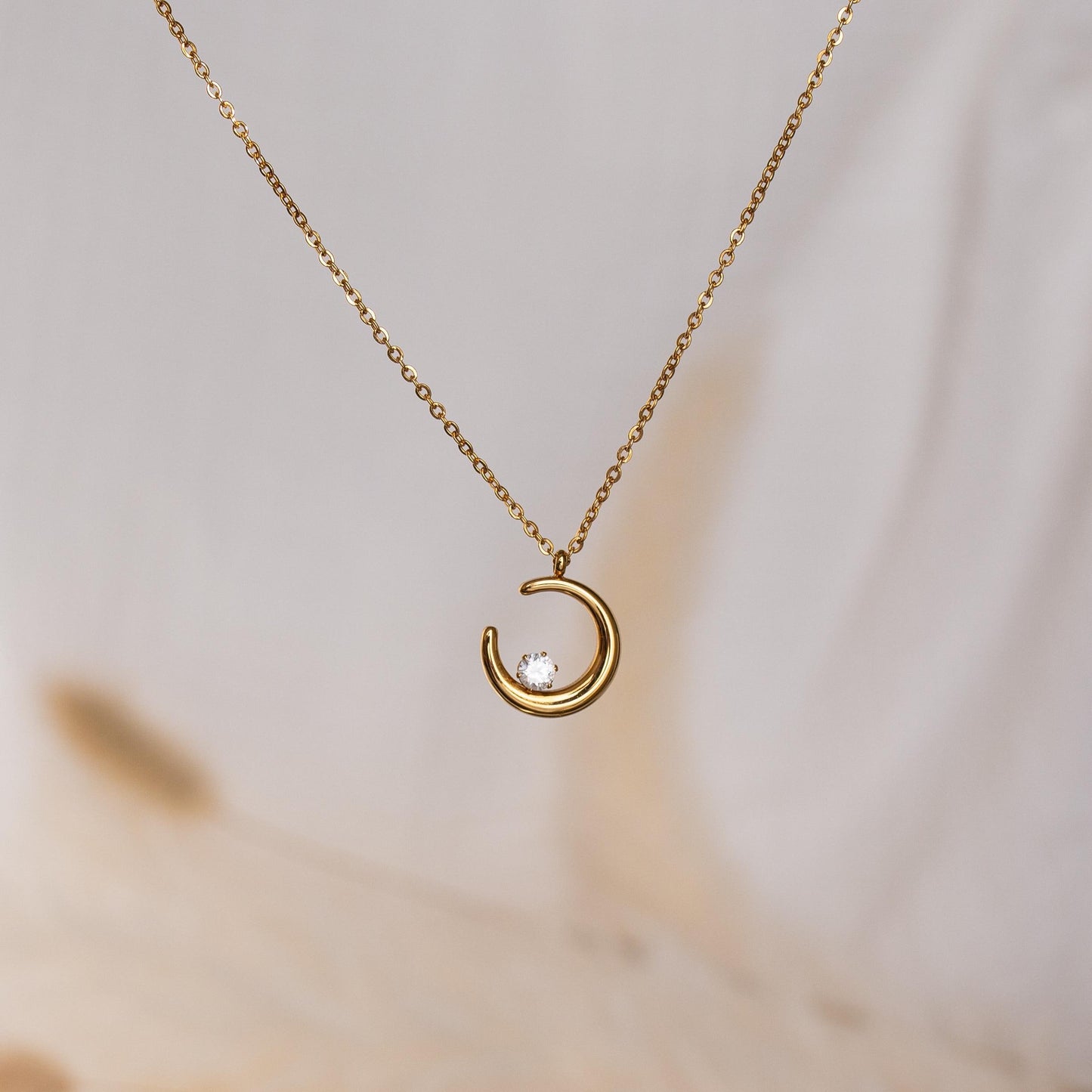 Crescent Moon Diamond Necklace