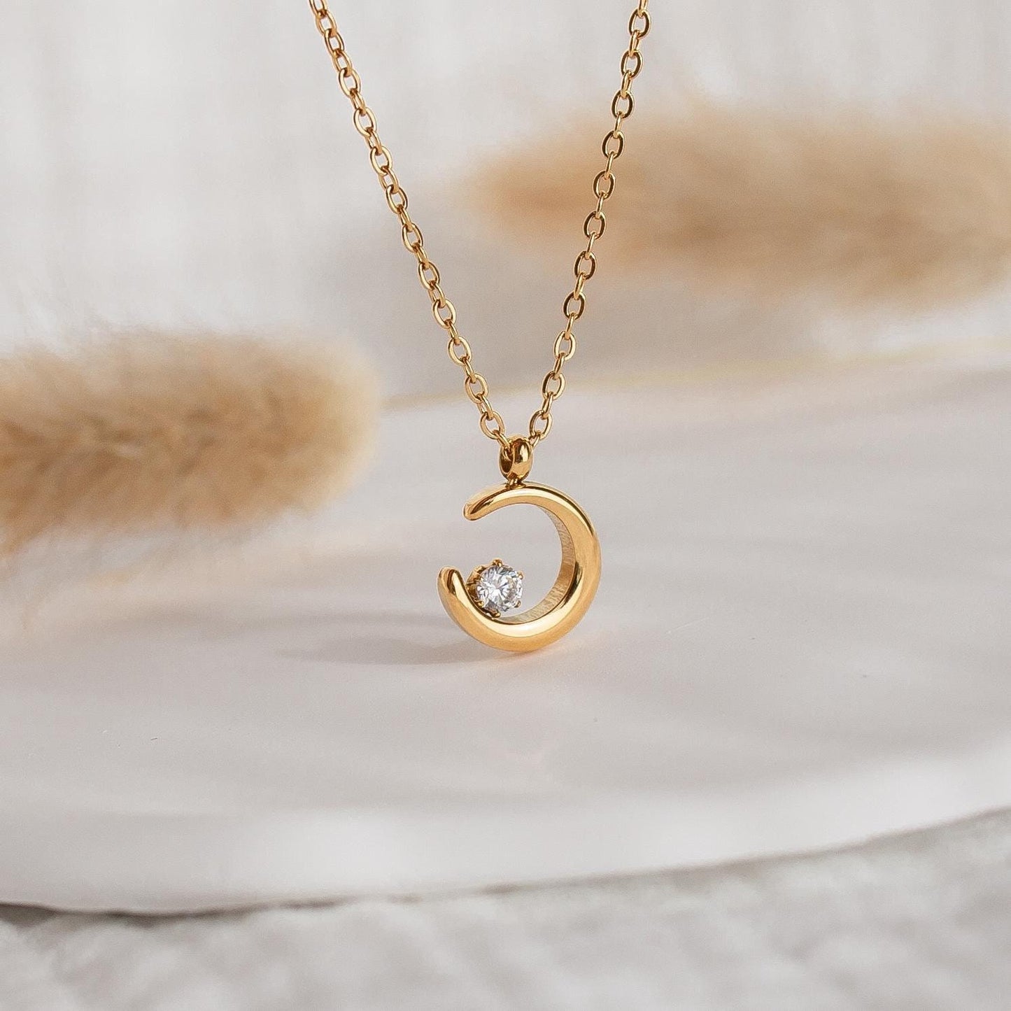 Crescent Moon Diamond Necklace